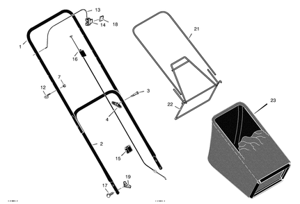 Handle And Bag Assembly Diagram and Parts List for 22265X8F 2004 Briggs and Stratton Lawn Mower